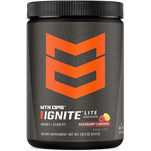 MTN OPS Ignite Lite Sugar Free Energy Drink Powder with 100mg Caffeine, Nootropic Blend for Energy & Focus, L Arginine & L Citrulline for Endurance