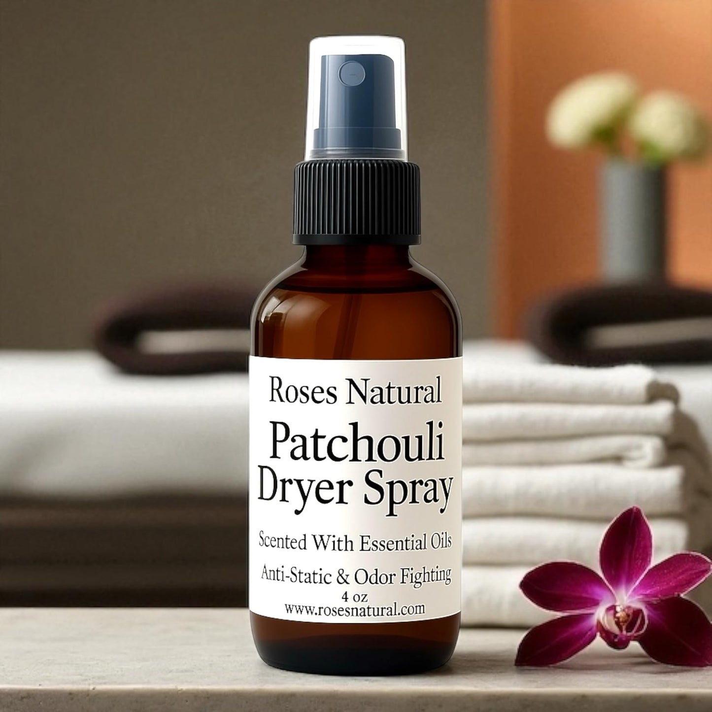 Natural Dryer Ball Spray, 4 oz, Patchouli, Lavender,Essential Oil Laundry Refresher, Fabric Freshener for Clothes, Linens & Wool, Anti-Static & Odor