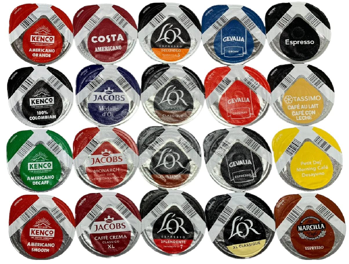 36 Tasimo T-Discs Pods Variety Pack, 1x Each Flavour, 36 Different Blends, Coffee, Hot Chocolate, Tea Gift Box (40+ Pods)