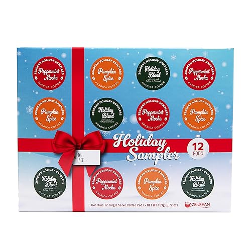 Zenbean Holiday Sampler - 12 Holiday K Cups, Nootropic Coffee Capsules, Works with Capsule Machines, Holiday Blend (with Notes of Toffee and Almond)
