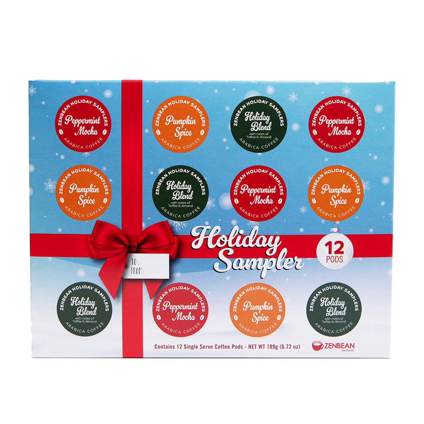 Zenbean Holiday Sampler - 12 Holiday K Cups, Nootropic Coffee Capsules, Works with Capsule Machines, Holiday Blend (with Notes of Toffee and Almond)