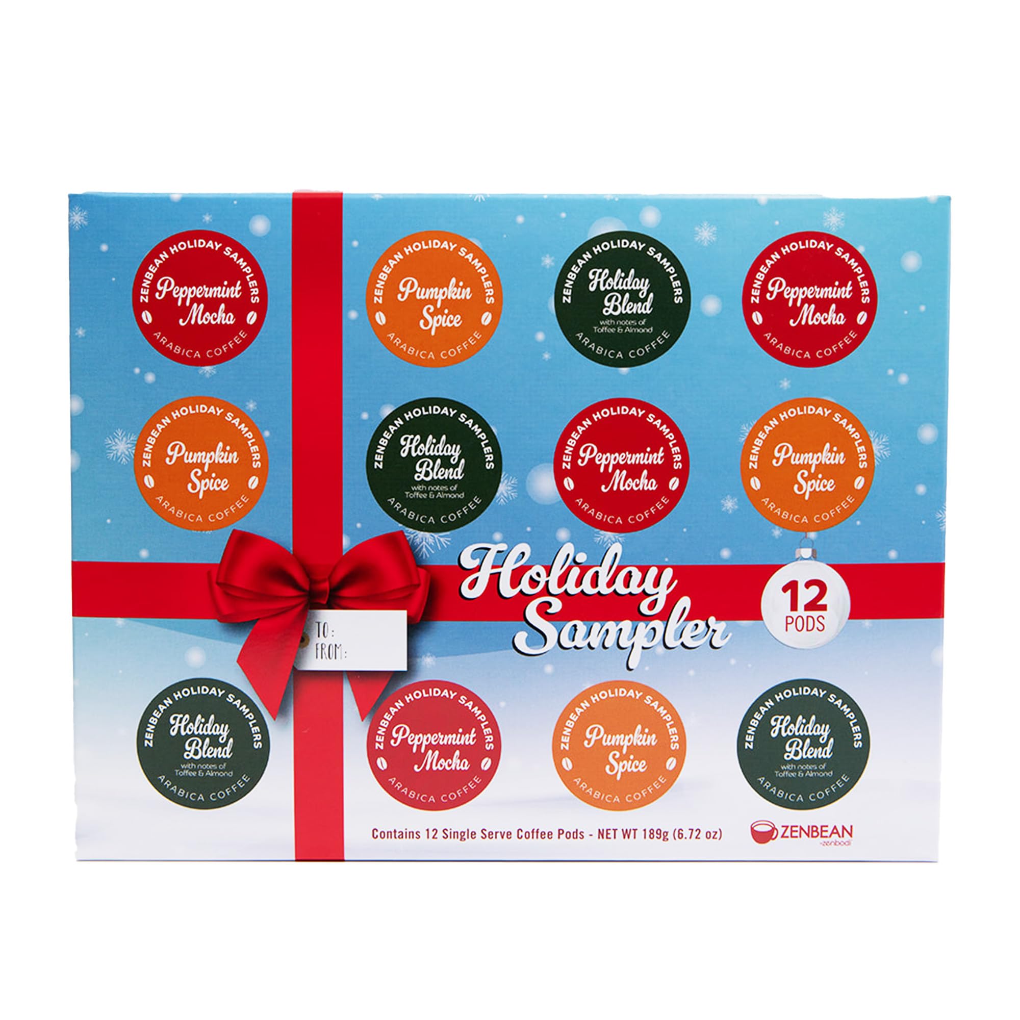 Zenbean Holiday Sampler - 12 Holiday K Cups, Nootropic Coffee Capsules, Works with Capsule Machines, Holiday Blend (with Notes of Toffee and Almond)