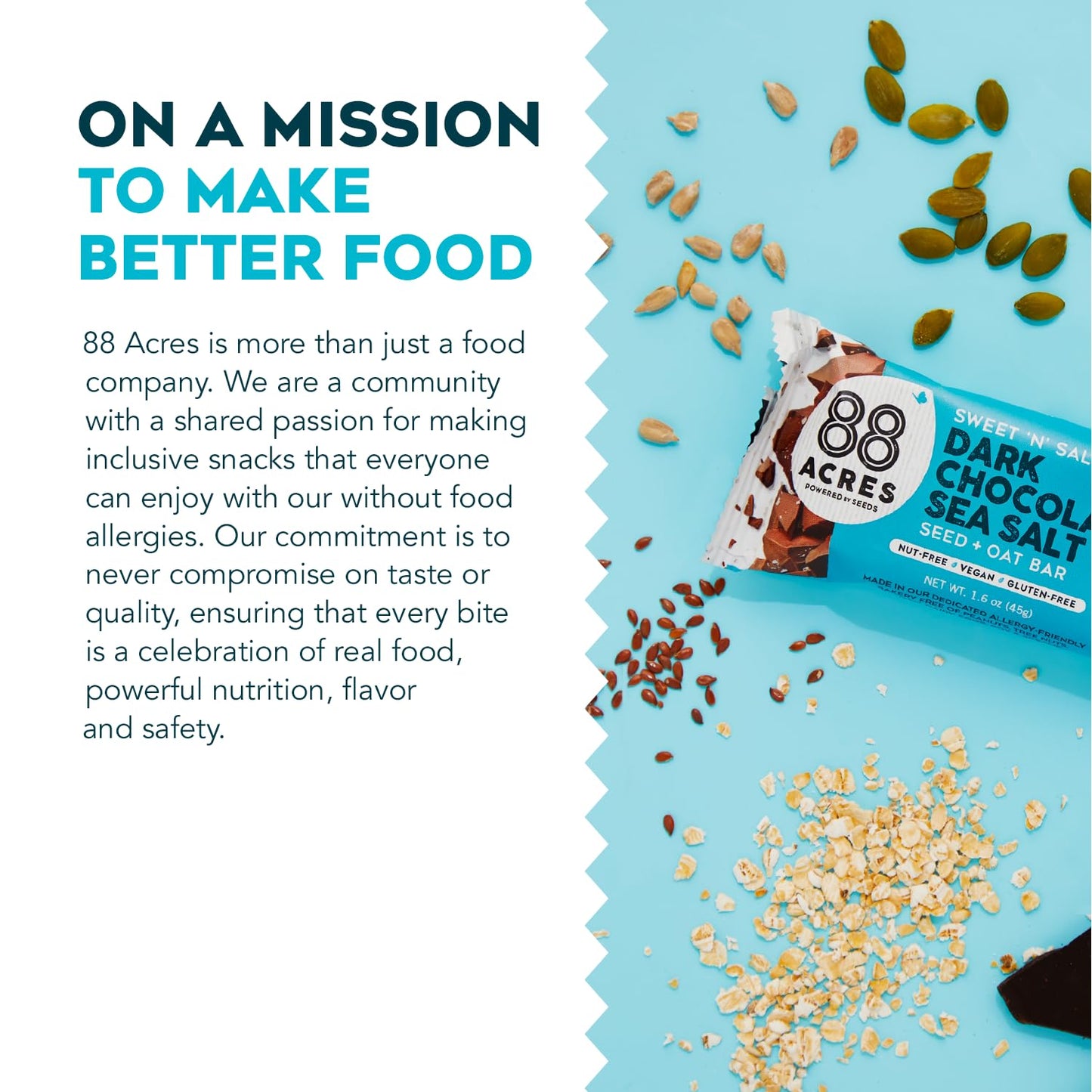 88 Acres Granola Bars, Dark Chocolate Sea Salt, 12 Count, School Safe, Allergen Free Seed & Oat Snack Bar, Gluten & Nut Free, Vegan, Non-GMO & Kosher