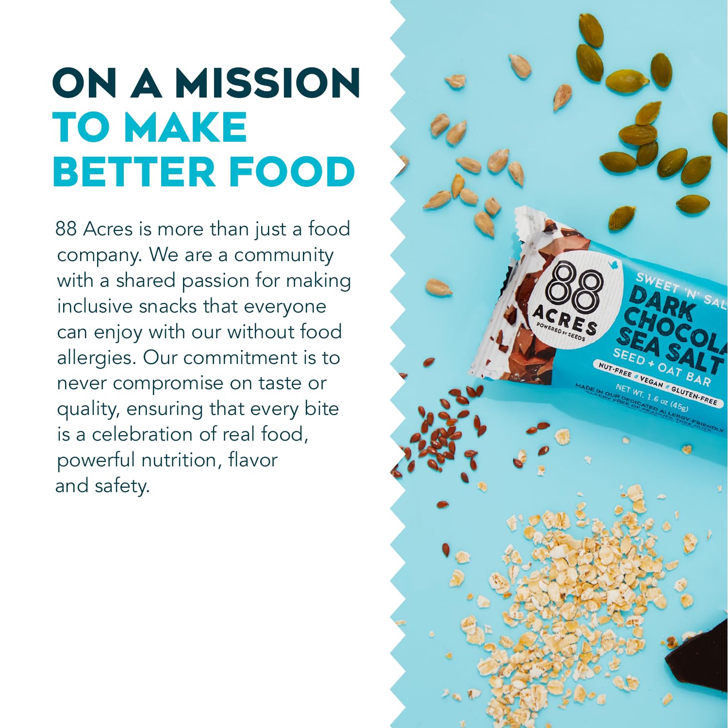 88 Acres Granola Bars, Dark Chocolate Sea Salt, 6 Count, School Safe, Allergen Free Seed & Oat Snack Bar, Gluten & Nut Free, Vegan, Non-GMO & Kosher