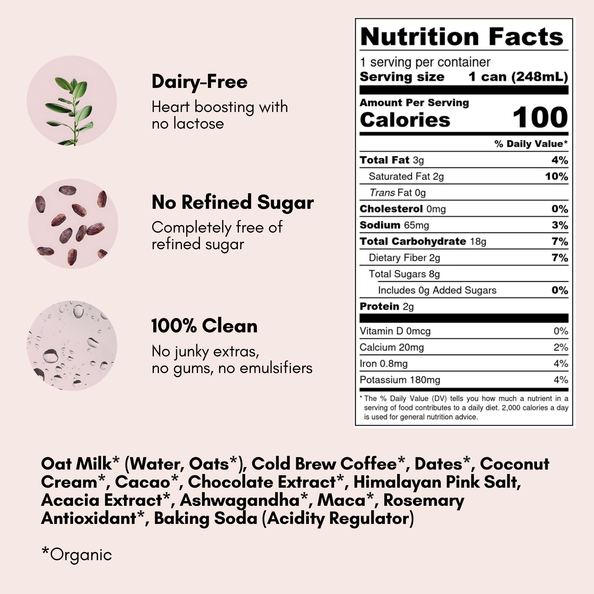 Pop & Bottle, Oat Milk Lattes Cold Brew with Adaptogens, Maca, Ashwagandha, Mct Oil, Oat Milk, Organic, Dairy, Gluten Free, Great as Iced Coffee