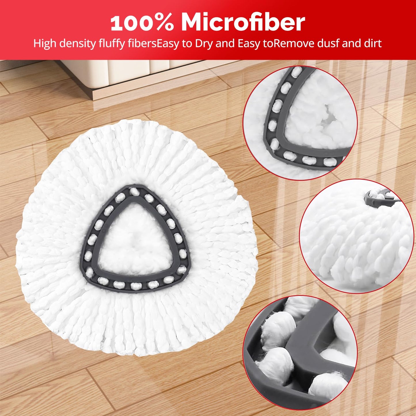 O-Cedar Spin Mop Head, Base, Handle Replacement for EasyWring 1 Tank System, 4 Microfiber Mop Refills, 1 Base and 30-58in Handle Set Combo, White