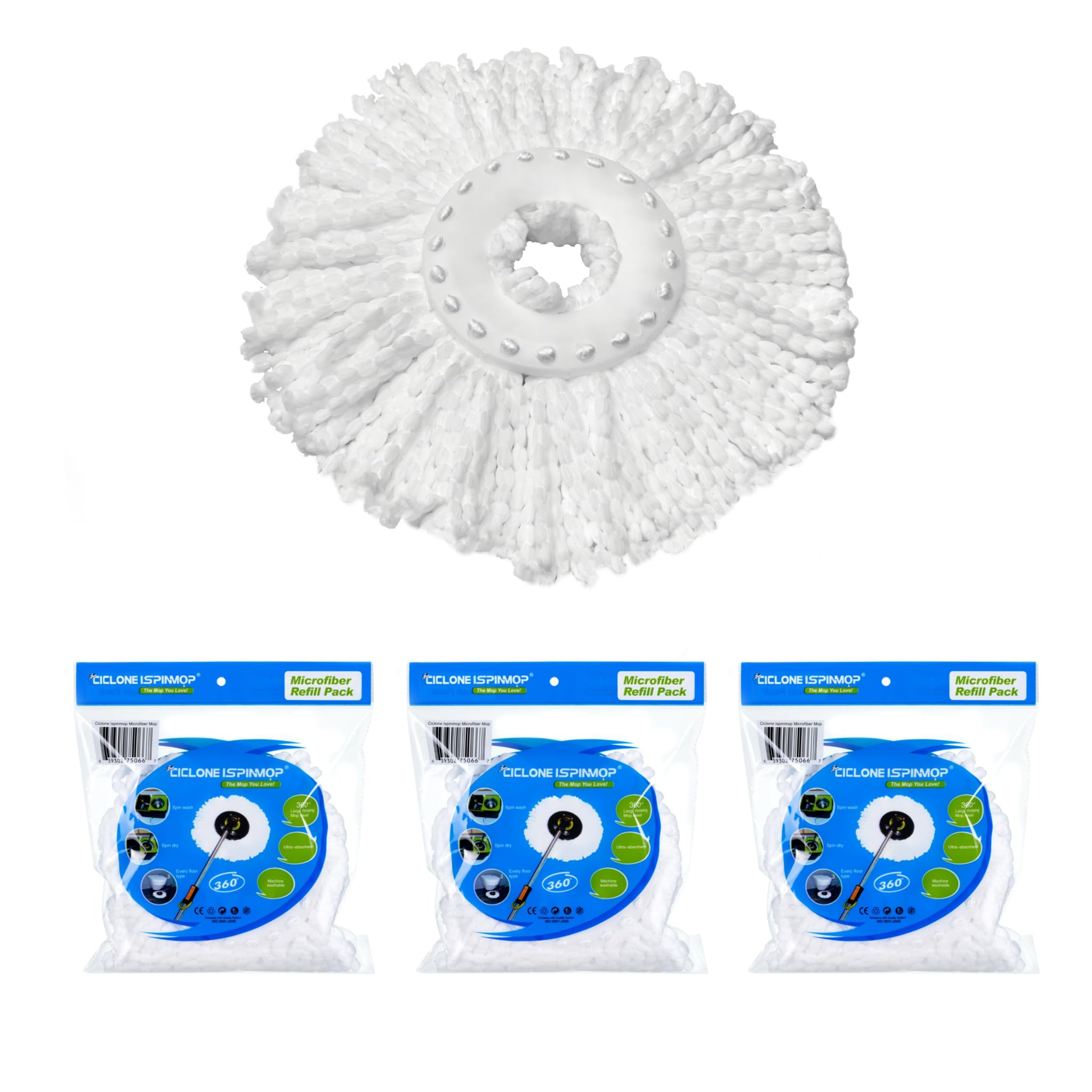 Ciclone Ispinmop 3-Pack Spin Mop Replacement Head - Spin Mop Refill Microfiber - Ciclone Ispinmop 360 Mop Head Refill - Spin Mop Head Replacement