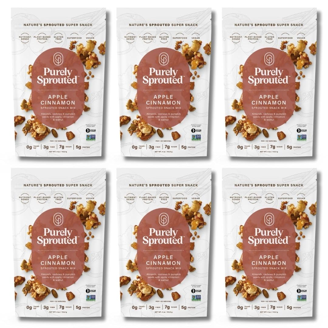 Purely Sprouted Apple Cinnamon Snack Mix - Almonds, Cashew Nuts & Pumpkin Seeds - Non-GMO, Plant-Based Protein, Gluten Free, Vegan, 4 oz