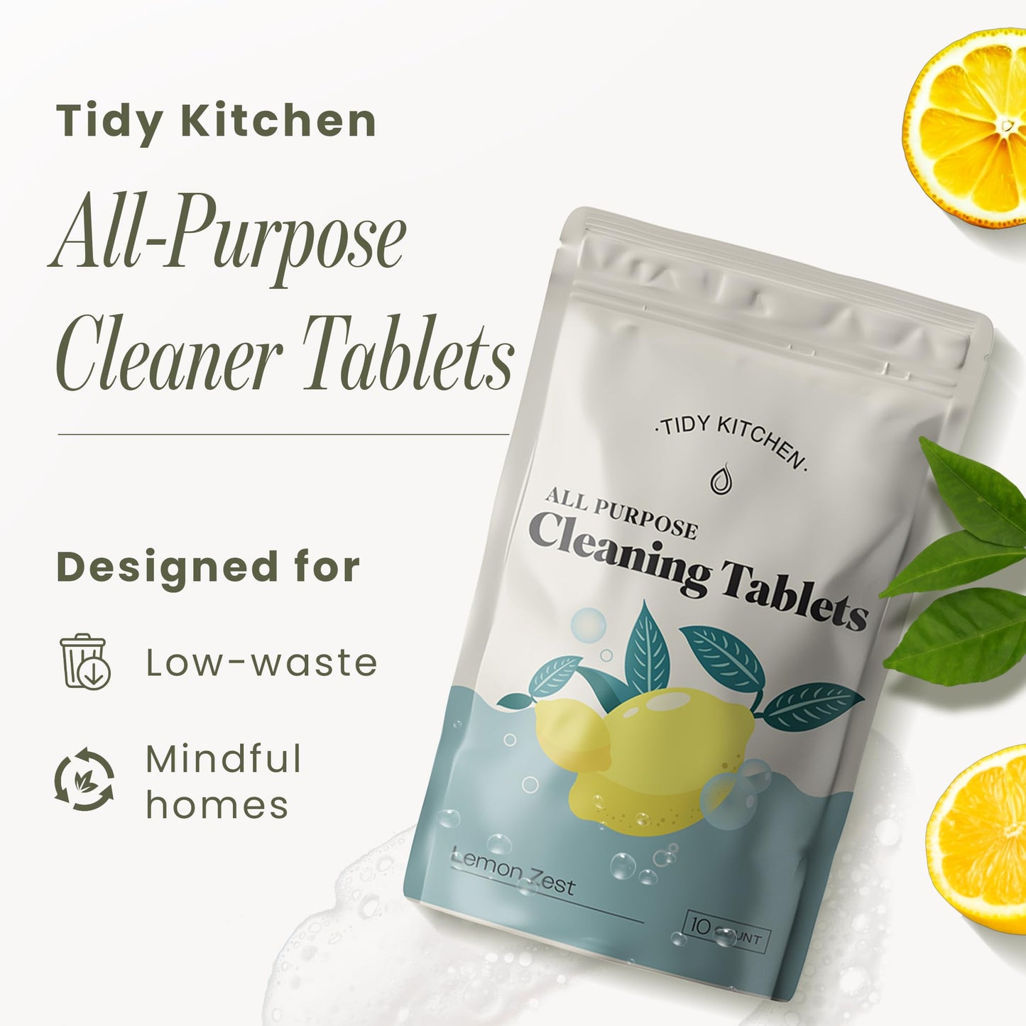 Tidy Kitchen All Purpose Cleaner Refill Tablets - Multi Surface Cleaner for Counters, Stovetops, Tile, Wood, Bath, and Glass - Compact Water-Activated