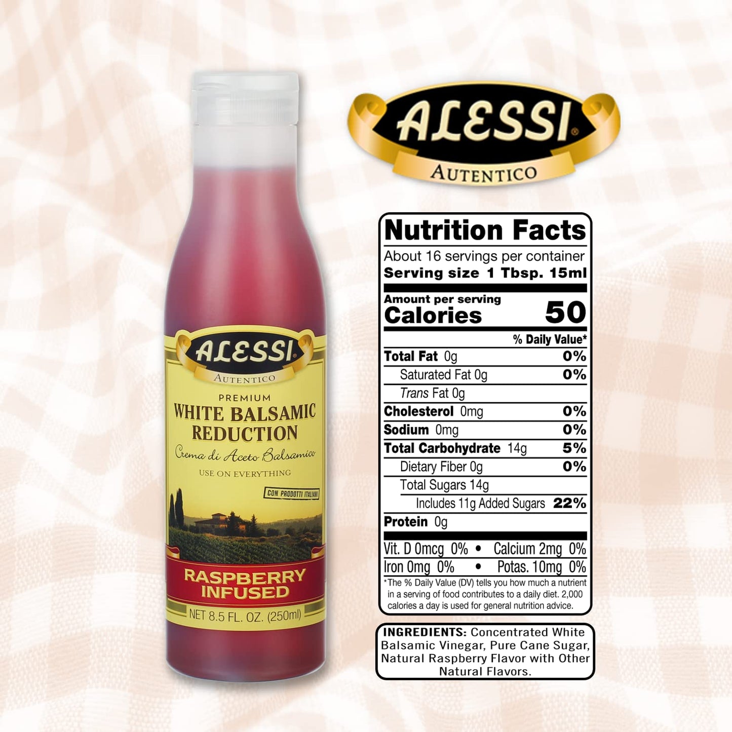Alessi Balsamic Vinegar Reduction, Autentico from Italy, Ideal on Caprese Salad, Fruits, Cheeses, Meats, Marinades, Raspberry Balsamic (Raspberry