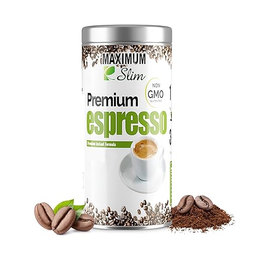 Maximum Slim Premio Instant Espresso Powder - Bold & Rich Flavor 100% Arabica Beans - Non-GMO, Gluten-Free - Premium Medium Roast Coffee 14.1 oz