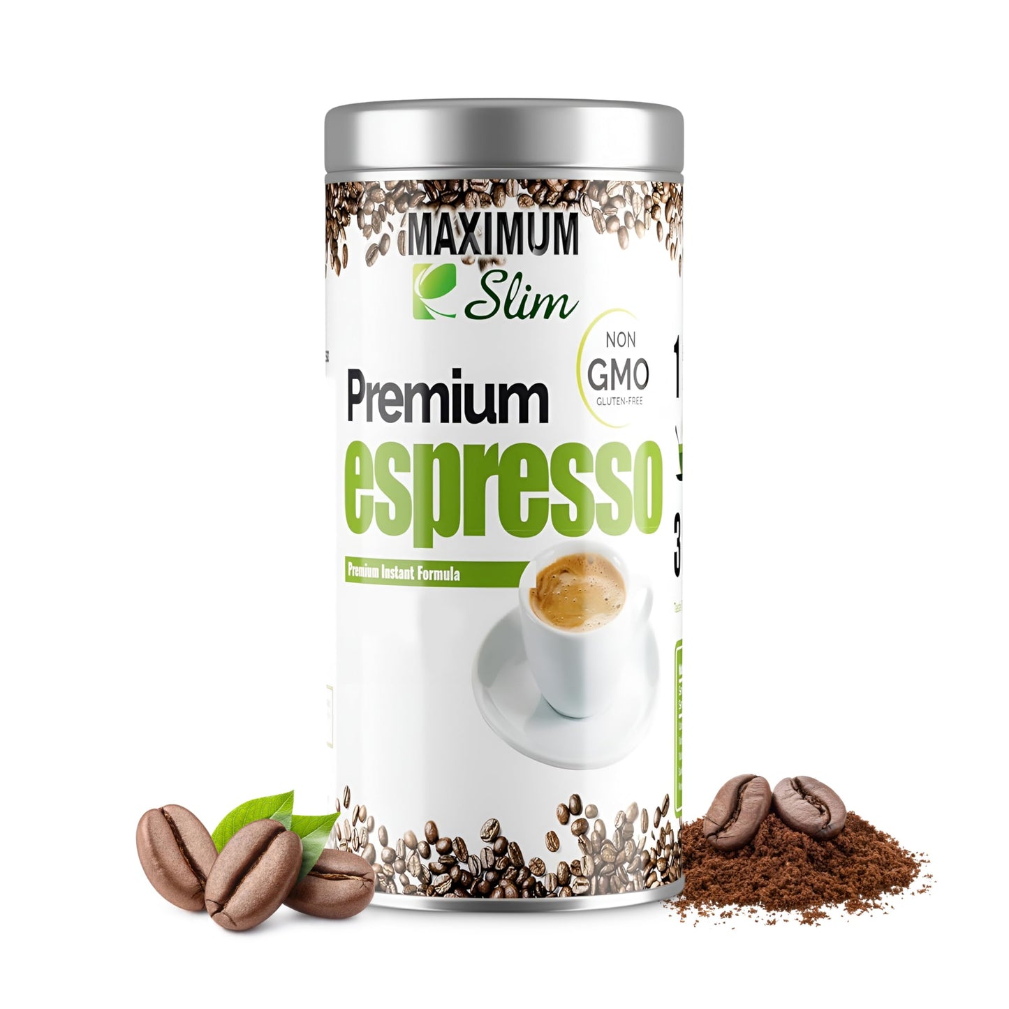 Maximum Slim Premio Instant Espresso Powder - Bold & Rich Flavor 100% Arabica Beans - Non-GMO, Gluten-Free - Premium Medium Roast Coffee 14.1 oz