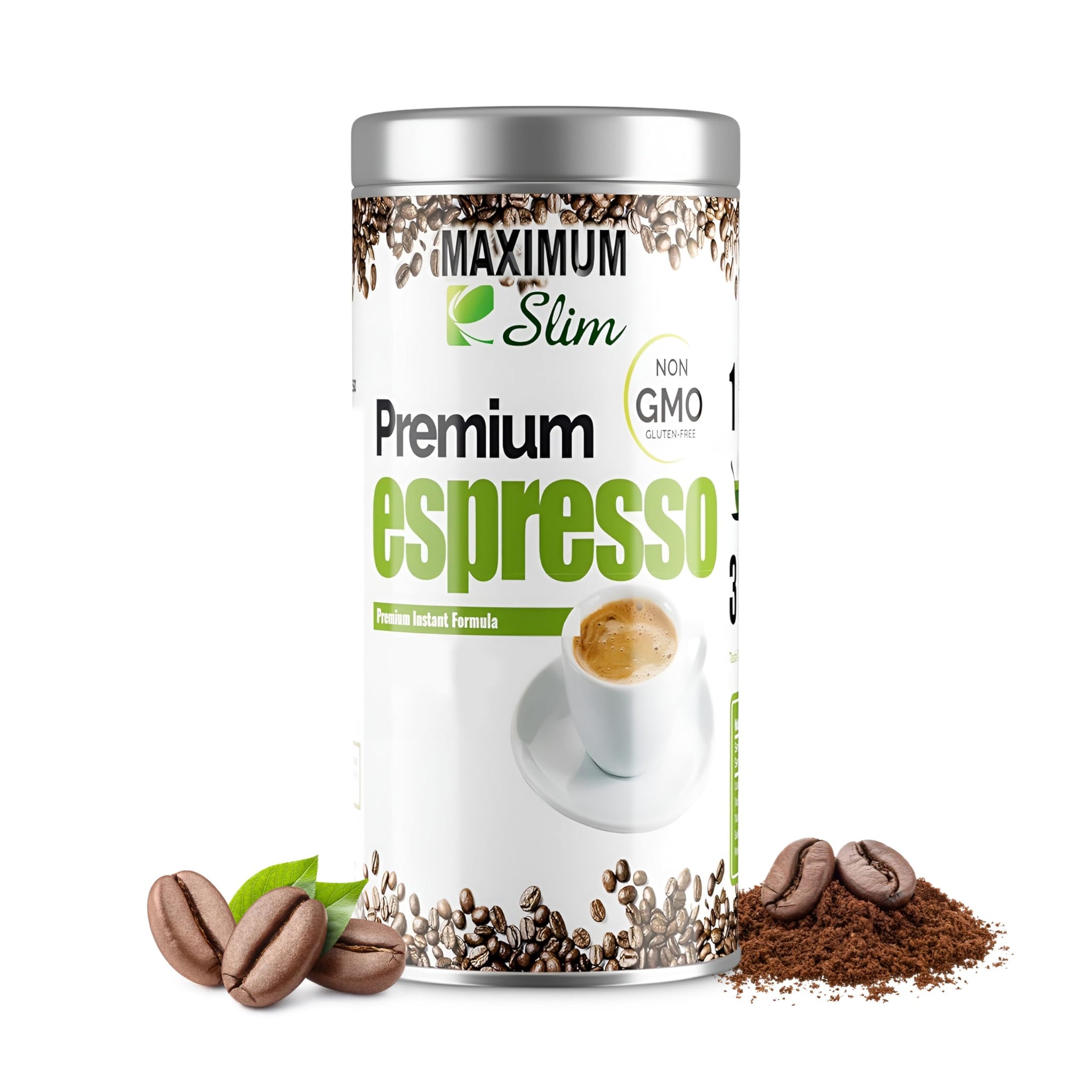 Maximum Slim Premio Instant Espresso Powder - Bold & Rich Flavor 100% Arabica Beans - Non-GMO, Gluten-Free - Premium Medium Roast Coffee 14.1 oz
