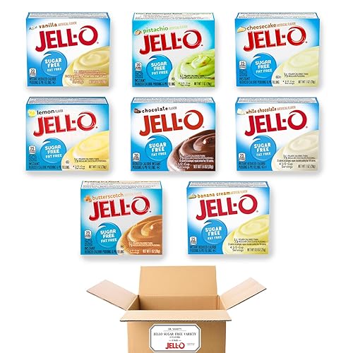 Jello Sugar Free Pudding Mix Instant - Dessert Flavor Variety Pack (8 Flavors) - Fat Free, Sugar Free Jello Pudding Mix & Pie Filling - Includes