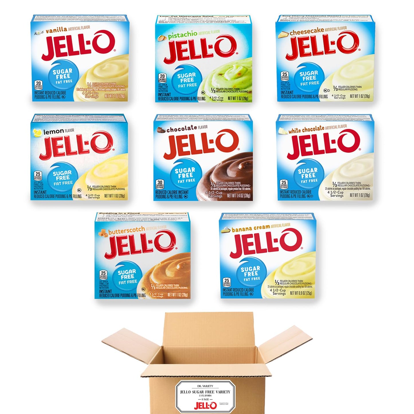 Jello Sugar Free Pudding Mix Instant - Dessert Flavor Variety Pack (8 Flavors) - Fat Free, Sugar Free Jello Pudding Mix & Pie Filling - Includes