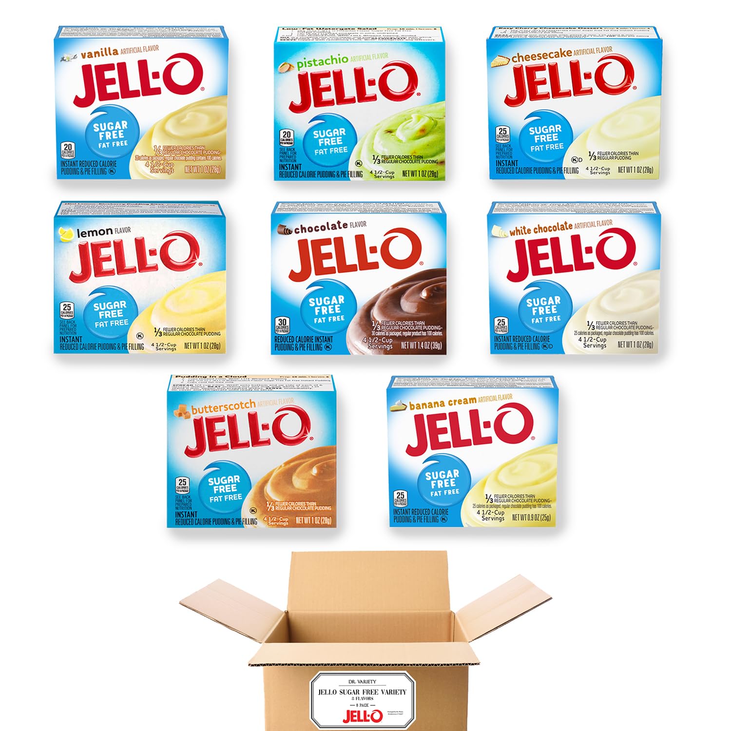 Jello Sugar Free Pudding Mix Instant - Dessert Flavor Variety Pack (8 Flavors) - Fat Free, Sugar Free Jello Pudding Mix & Pie Filling - Includes