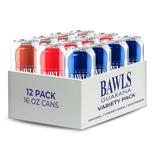 BAWLS Guarana Variety Pack, BAWLS Guarana Drink, Guarana Soda, Guarana Fueled Soda for Energy, High Energy Caffeinated Drink, 16oz 12 Pack Cans