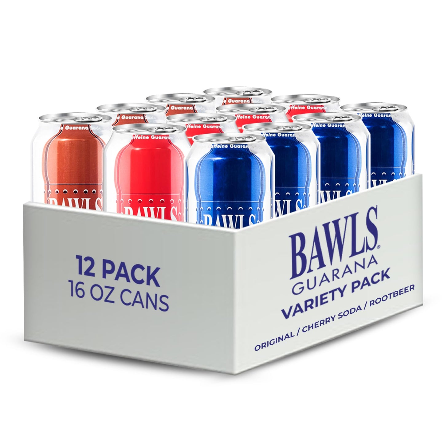 BAWLS Guarana Variety Pack, BAWLS Guarana Drink, Guarana Soda, Guarana Fueled Soda for Energy, High Energy Caffeinated Drink, 16oz 12 Pack Cans