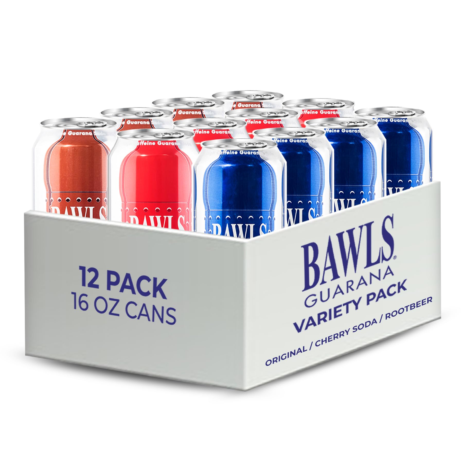 BAWLS Guarana Variety Pack, BAWLS Guarana Drink, Guarana Soda, Guarana Fueled Soda for Energy, High Energy Caffeinated Drink, 16oz 12 Pack Cans