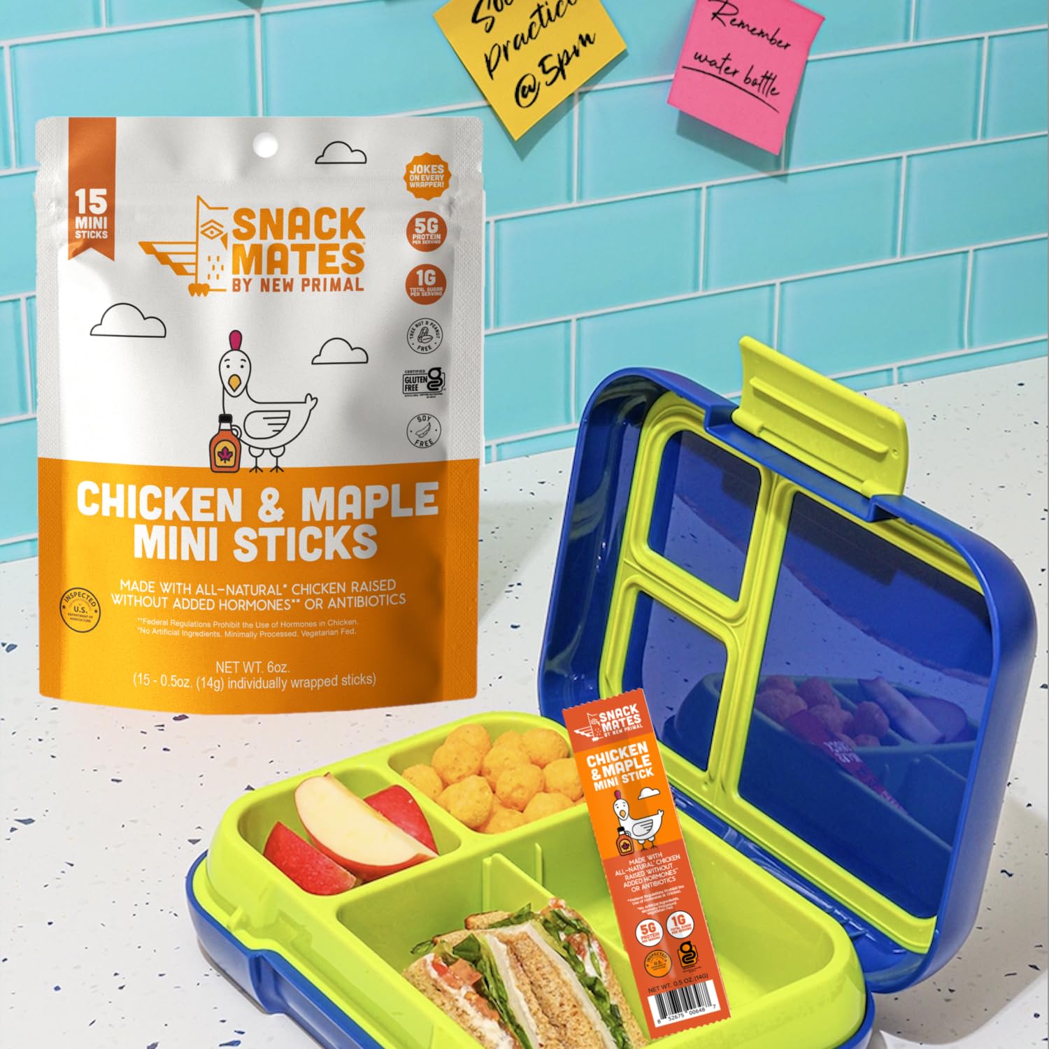The New Primal Snack Mates Chicken & Maple Sticks, Gluten Free Healthy Snacks for Kids, Low Sugar High Protein Back to School Snacks, Mini Paleo Jerky