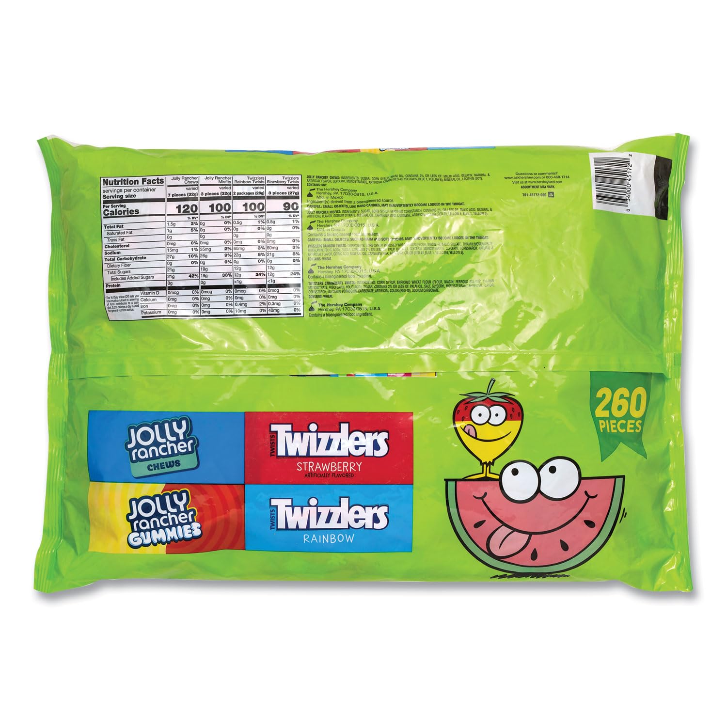 Sweets Assortment Bulk Variety (Twizzlers Rainbow and Strawberry, Jolly Rancher Gummies Misfits and Fruit Chews), 260 Pc./69.4