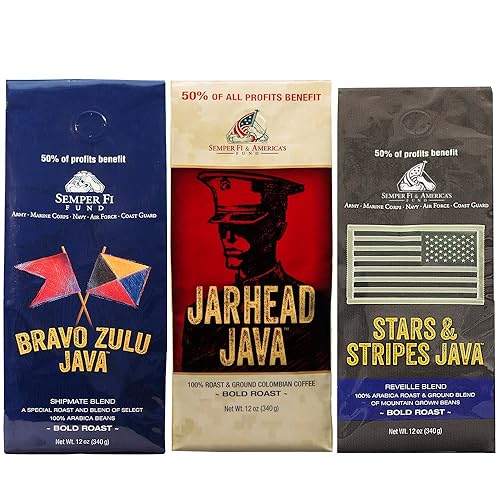 Military Java Group 3-12 oz Bag Coffee Variety Pack: Jarhead, Bravo Zulu, and Stars & Stripes Java