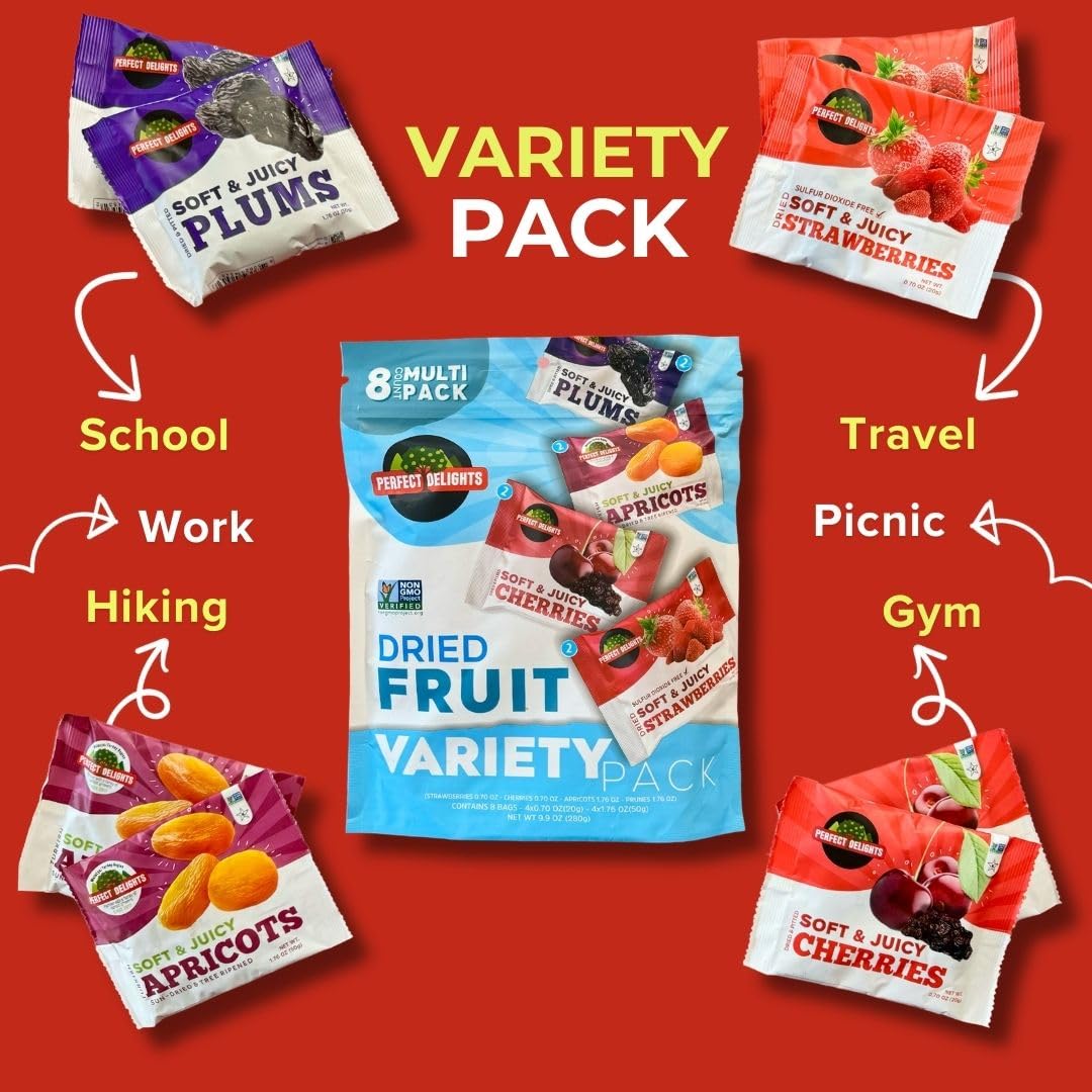 Perfect Delights Multipack Sun-Dried Fruits, Vegan, Healthy Snack Packs, Dried Fruits On-the-Go, Variety Fruit Pack For Kids & Adults, Apricots