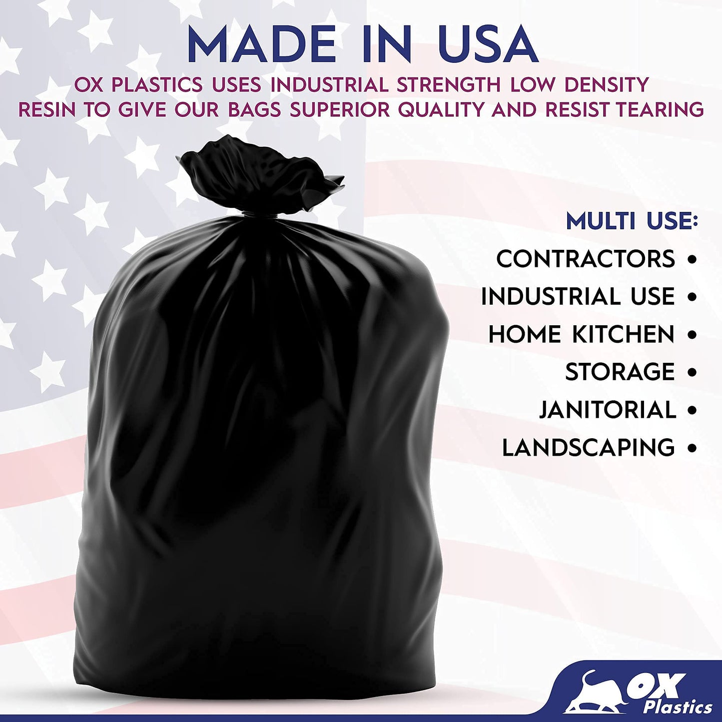 55 Gallon Trash Bags Heavy Duty - Large Black Contractor Bags 36x52" - Industrial, Yard Waste, Lawn & Leaf, Construction Garbage Can Liners - Made in