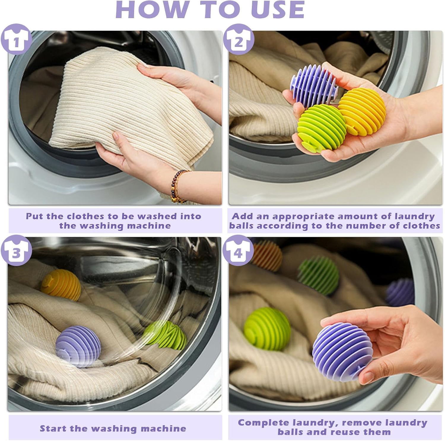 Reusable Dryer Balls Anti Static, 6 PCS Laundry Agitator Balls for Laundry, Non-Toxic Washing Balls Tangle Free for Washer, Softens Fabrics, Prevents