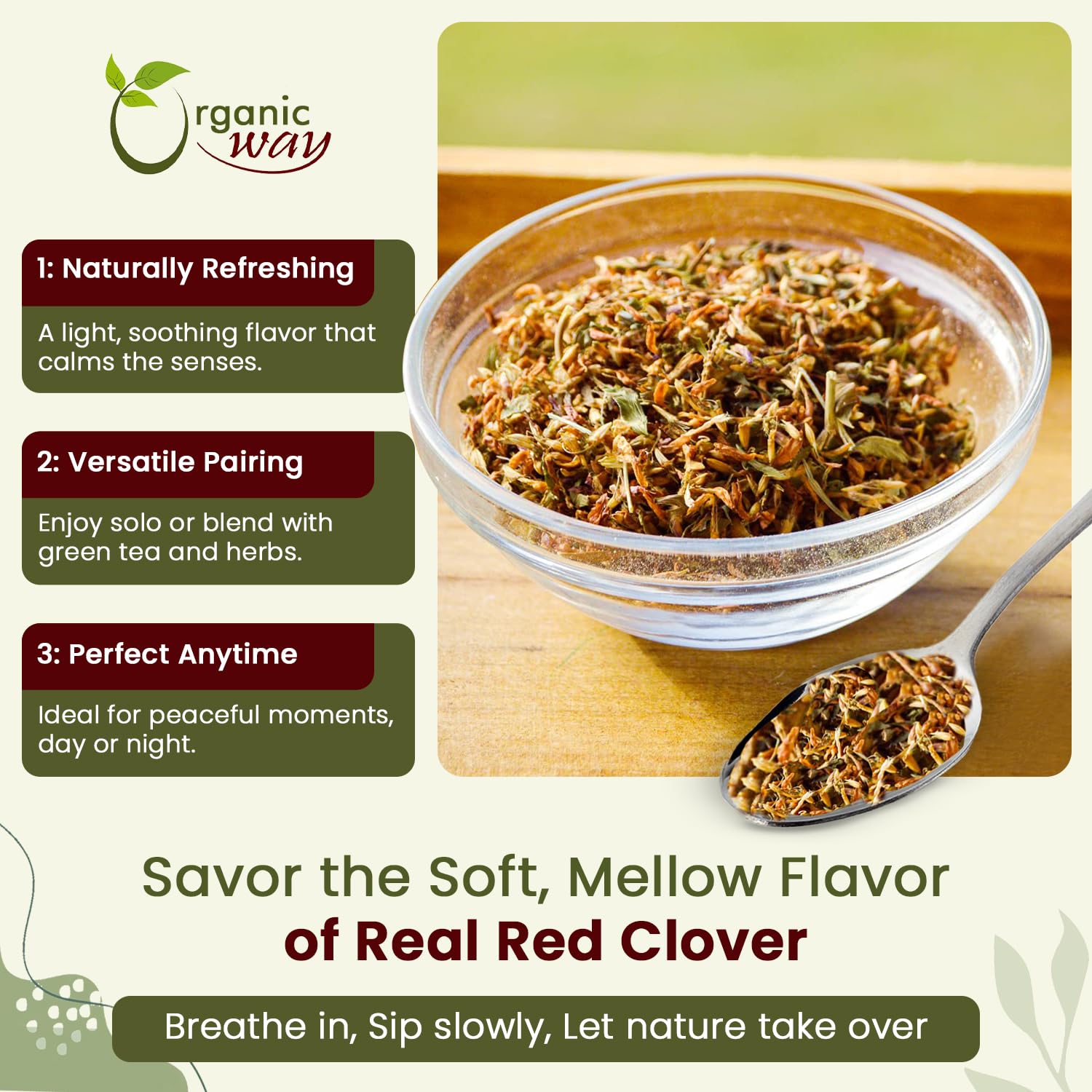 Organic Way Red Clover Flower Cut & Sifted (Trifolium Pratense) Herbal Tea | European Wild-Harvest | Organic & Kosher Certified | USDA Certified |