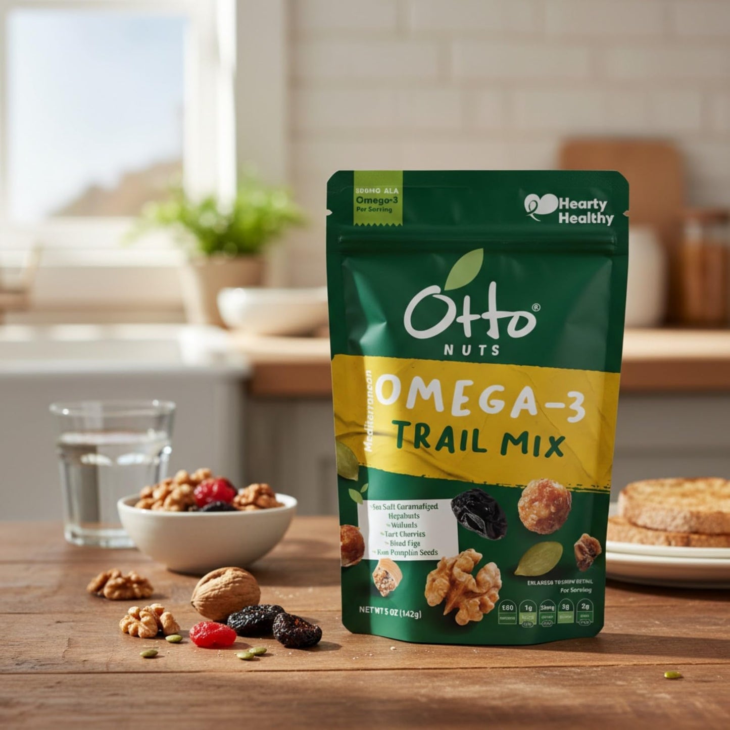 Otto Nuts - Mediterranean Omega-3 Trail Mix, NON-GMO Heart Healthy Dried Fruits & Nuts | 5 OZ with Resealable Bag