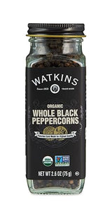 Watkins Gourmet Organic Spice Jar, Whole Black Peppercorns, Non-GMO, Kosher, 2.6 oz. Bottle, 1-Pack