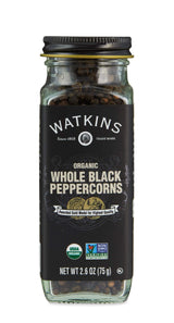 Watkins Gourmet Organic Spice Jar, Whole Black Peppercorns, Non-GMO, Kosher, 2.6 oz. Bottle, 1-Pack