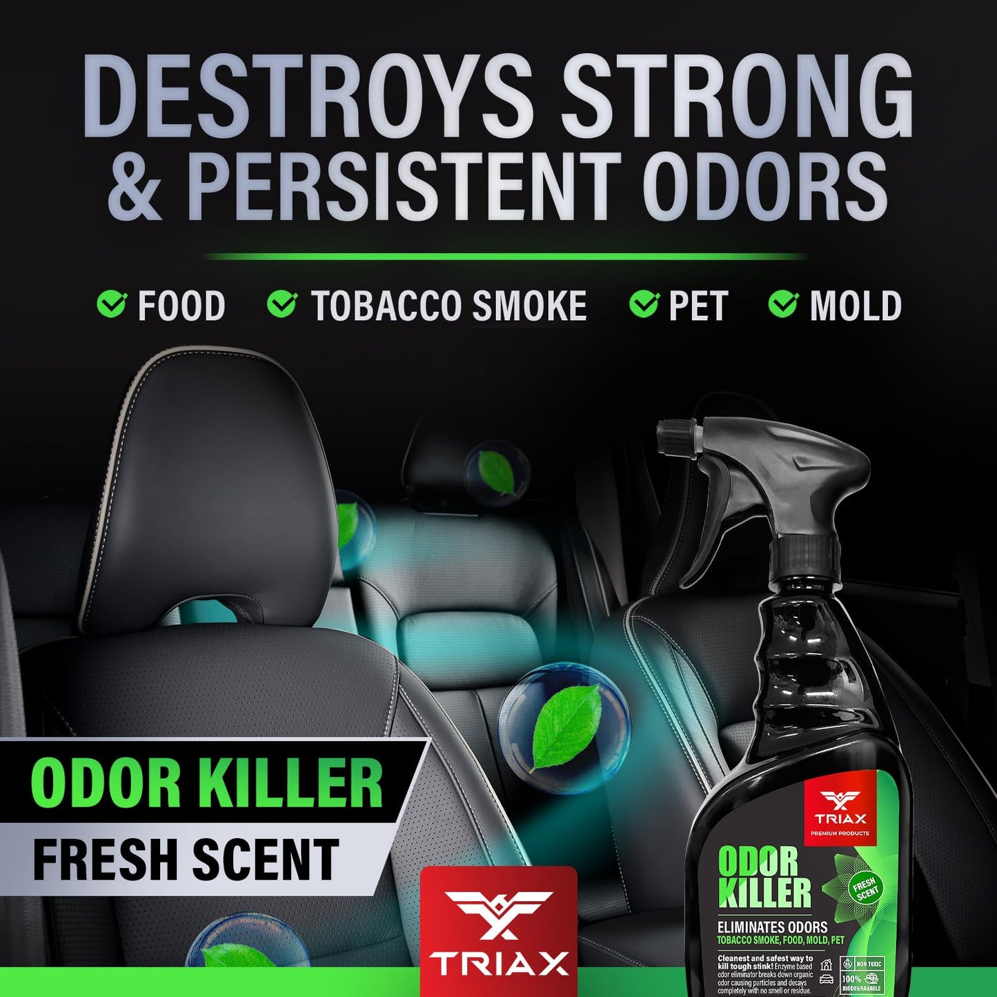 TRIAX Odor Killer - Advanced Odor Control - Ready to Use, Fresh Scent, Multi-Purpose - Non-Toxic and 100% Biodegradable - For Carpets, Fabrics, Hard