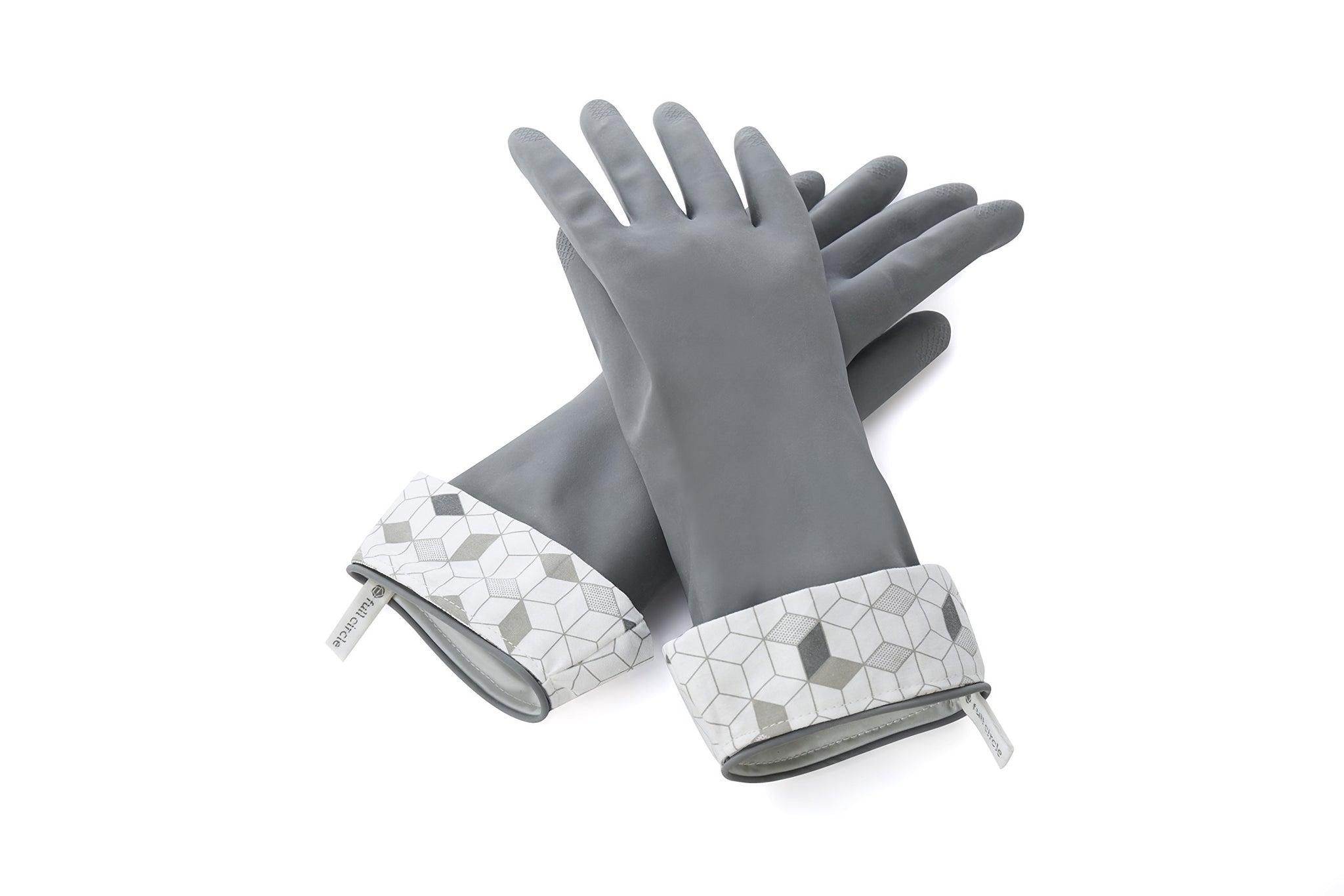 Full Circle Splash Patrol - Natural Latex Cleaning Dish Gloves, Stay-Dry Cotton Cuffs, Durable with Protective Lining, Small/Medium, (1 Pair) Grey