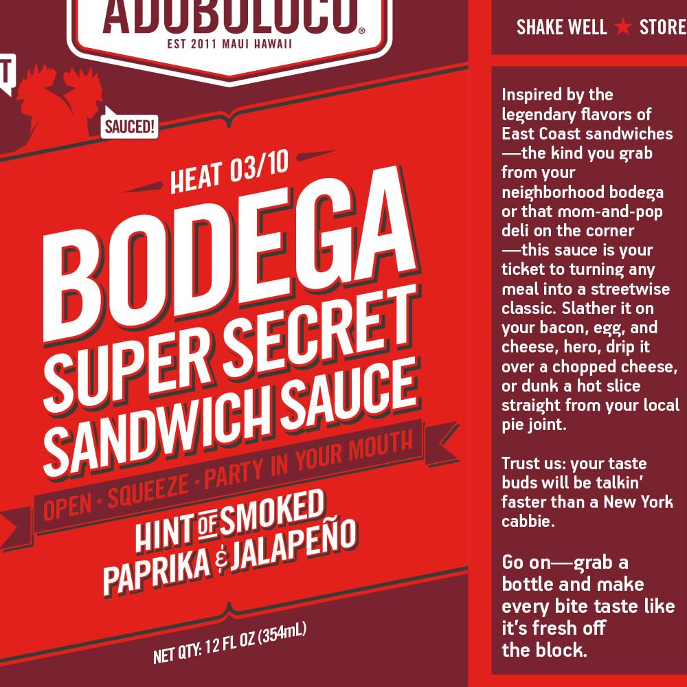 Adoboloco Bodega Super Secret Sandwich Sauce - Hint of Smoked Paprika & Jalapeno - 12 FL OZ - Savory Sandwich Sauce - Made in USA