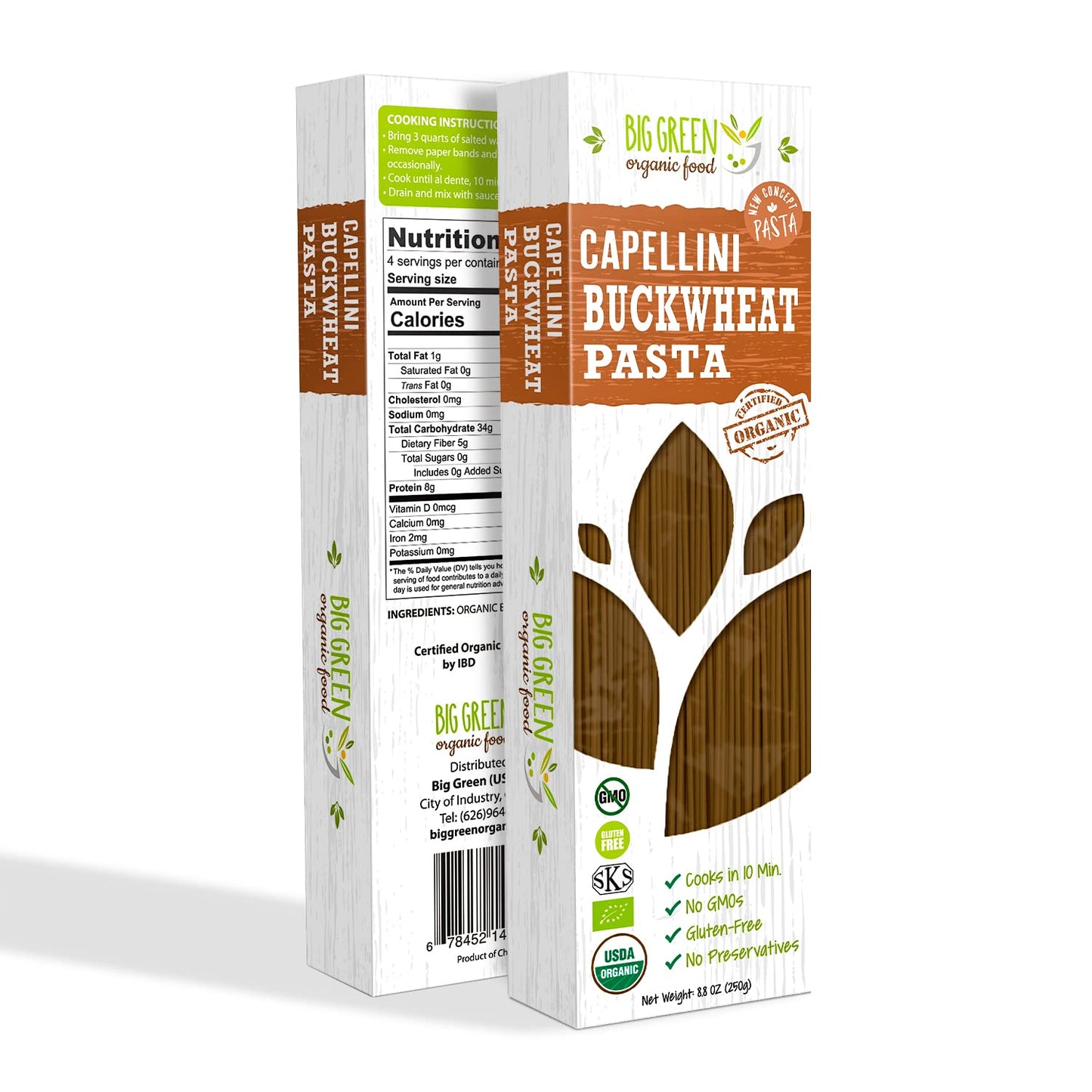 Big Green Organic Food- Organic Buckwheat Capellini, 8.8oz, 100% buckwheat, Gluten-Free, Non-GMO (1 Pack)