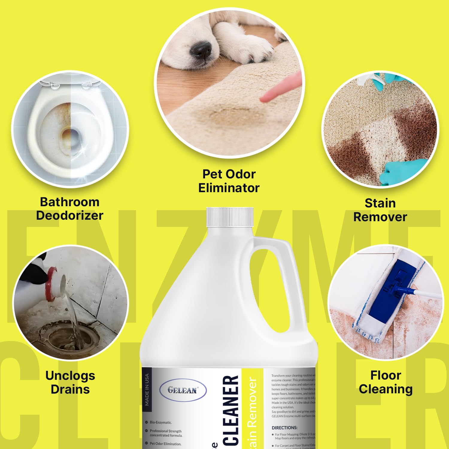 Multi-Purpose Probiotic Enzyme Citrus Cleaner, 1/2 Gallon (64 oz.) - Pet Stain and Odor Remover - Concentrated - Professional & Home Strength Drains