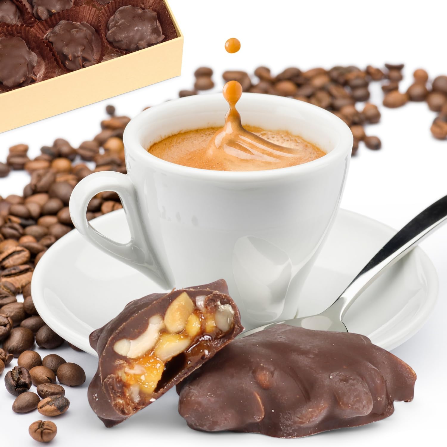 Chocolate Caramel Peanut Clusters White Gift Box - by It's Delish | 12 OZ Premium Dark Chocolate Covered Nuts with Carmel Cluster | Christmas Gifts