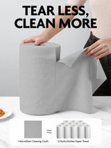 Fantasticlean Microfiber Cleaning Cloth Roll -75 Pack, Tear Away Microfiber Towels, 12" x 12", Reusable, Washable, Scratch Free, Ultra Absorbent