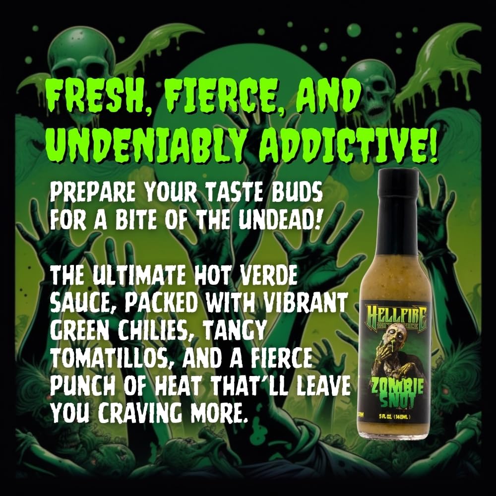 Hellfire Zombie Snot Hot Sauce, Award-Winning Chilehead Salsa Verde Sauce, Made with Carolina Reaper Peppers, World's Best Taco Sauce, Gourmet, Vegan