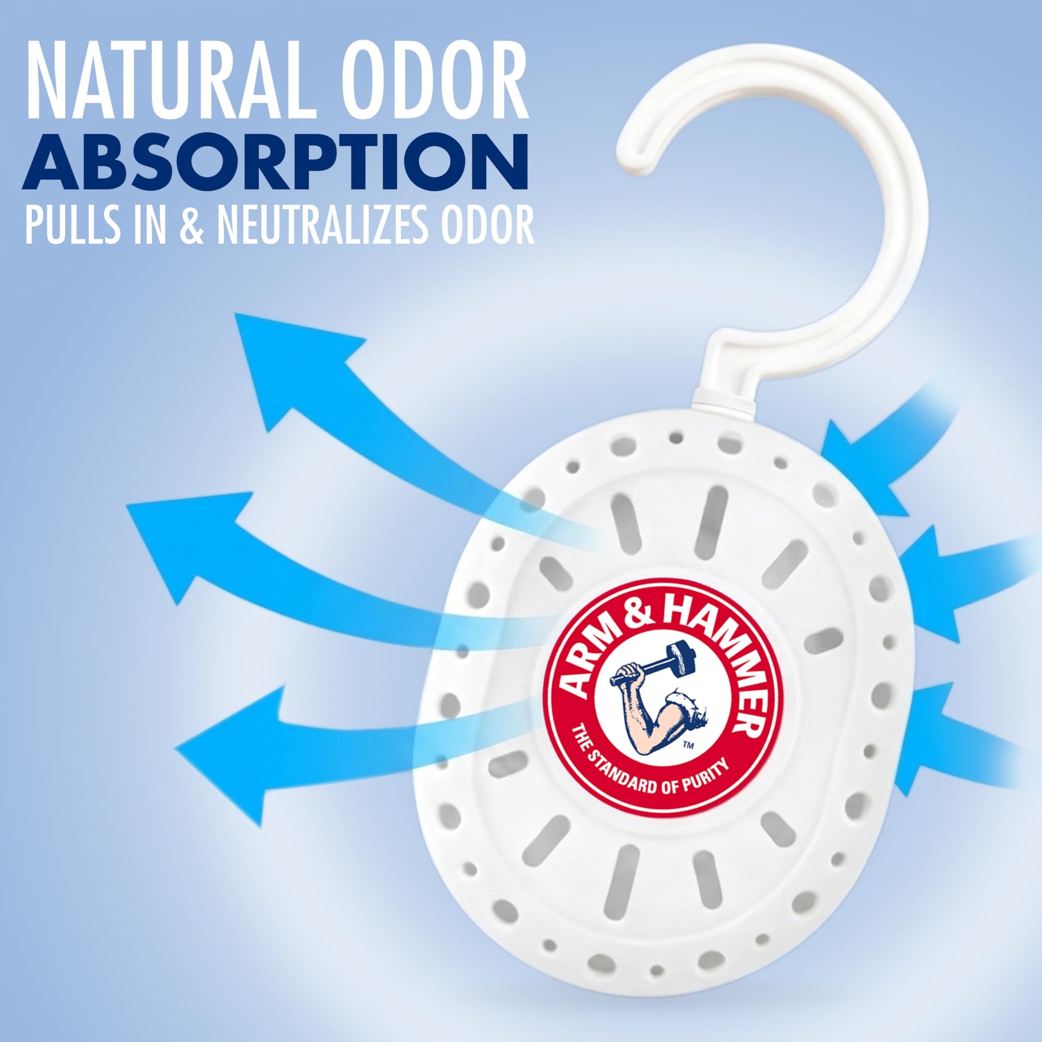 Arm & Hammer OdorBusterz ClosetMATE™, White Linen, 4 Count - Hanging Odor Absorber with Baking Soda, 360° Rotating Hook for Closets, Lockers & Storage