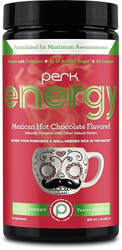 Perk Energy Drink Mix (Mexican Hot Chocolate) 20 Servings - Caffeinated Healthy Coffee Alternative with Protein, 100mg of Caffeine, Gluten-Free