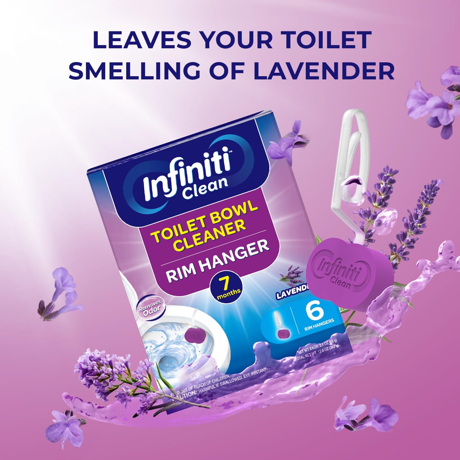 Infiniti Clean Toilet Bowl Cleaner Rim Hanger, 6 Count Automatic Bowl Toilet Cleaner, Cleans and Freshens Toilet Bowl, 7 Month (Lavender)