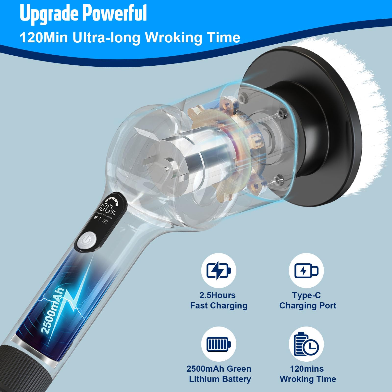 Electric Spin Scrubber,Cordless Cleaning Brush with 8 Replaceable Brush Heads,360°Power Scrubber for Tub and Floor Tile,with 3 Adjustable Speed
