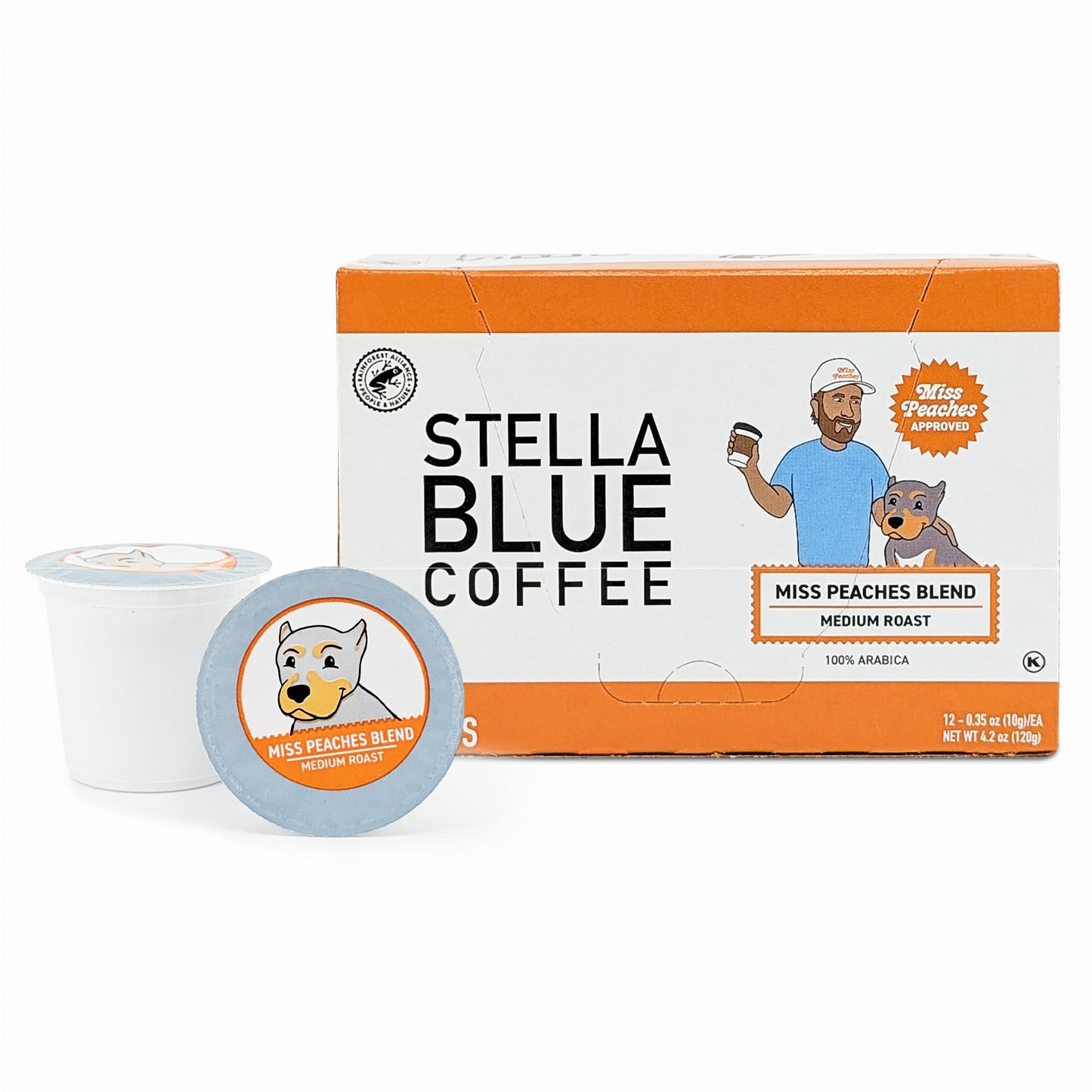 Stella Blue Coffee Pods, Miss Peaches Blend, Medium Roast Citrus Caramel, Fruity Notes 100% Arabica Beans, Ethically Sourced from Central and South