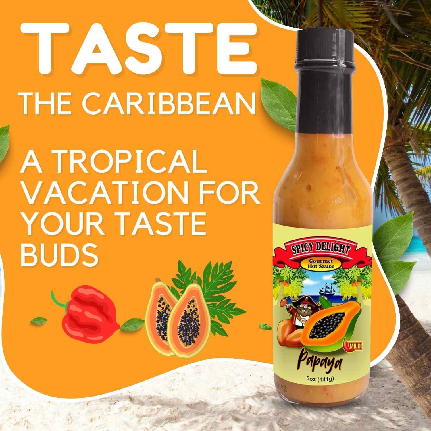 Spicy Delight Papaya Habanero Hot Sauce - Aruba Hot Sauce Made With Habanero Pepper, Papaya, and Spices, Caribbean Inspired Sweet Spicy Sauce, Gluten