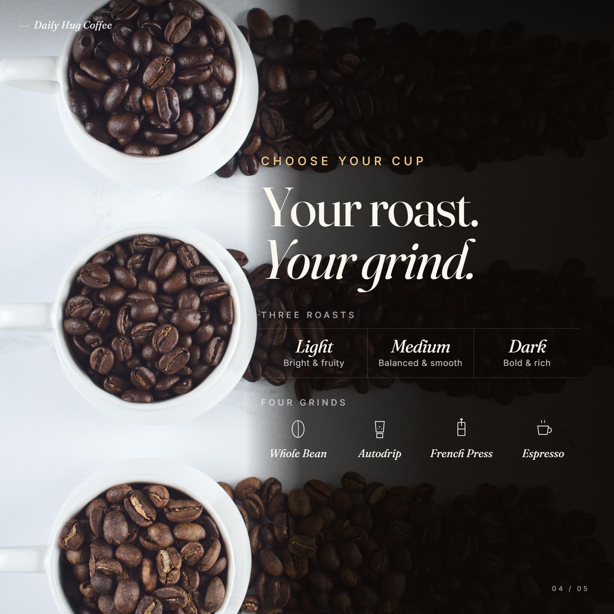 Daily Hug House Blend Coffee, 12oz Medium Roast Whole Bean - Air Roasted Small Batch, Notes of Milk Chocolate, Toasted Nuts, Brown Sugar & Citrus