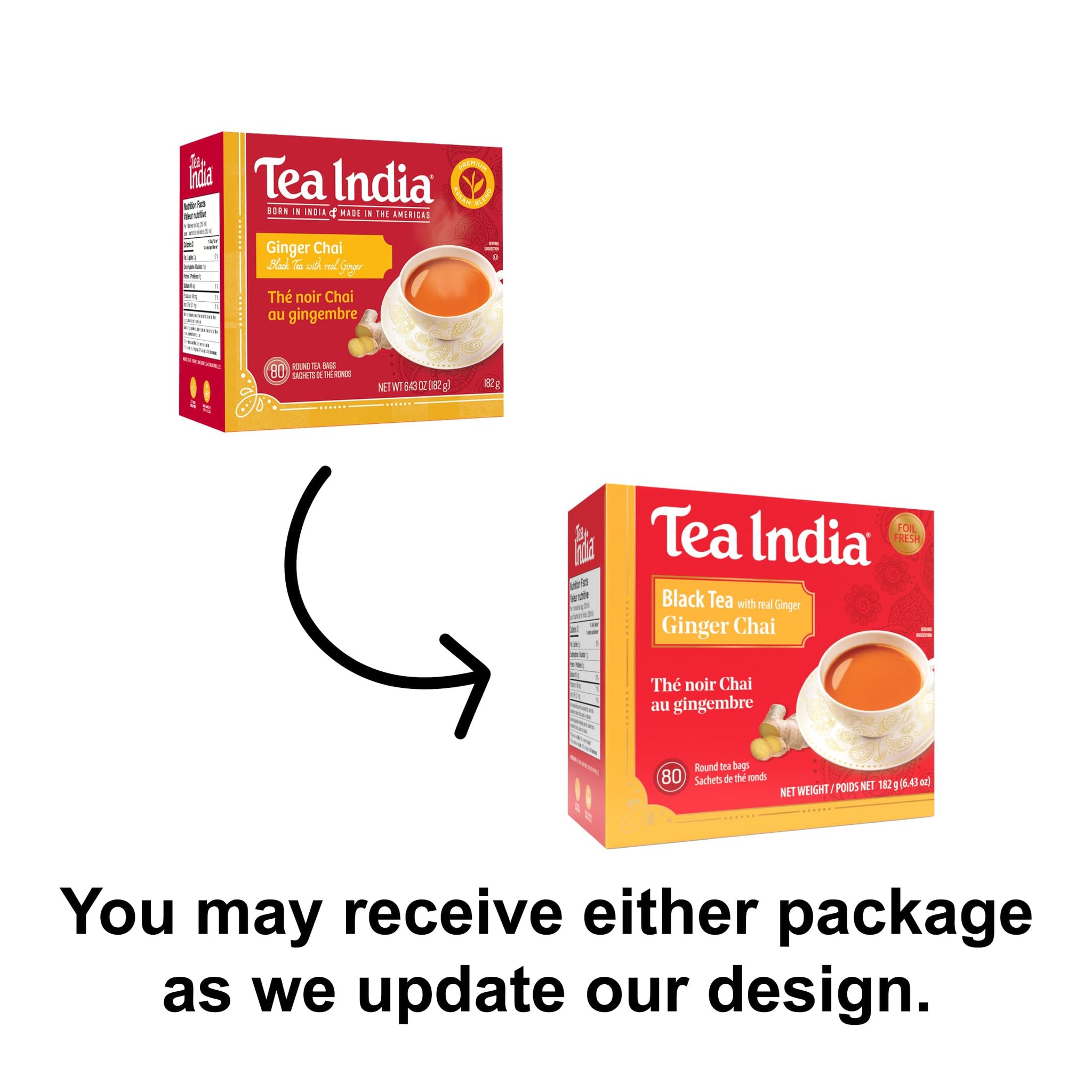 Tea India Ginger Chai Black Tea with Real Ginger Flavorful Blend Of Premium Black Tea, Ginger & Natural Ingredients Traditional Indian Caffeinated Tea