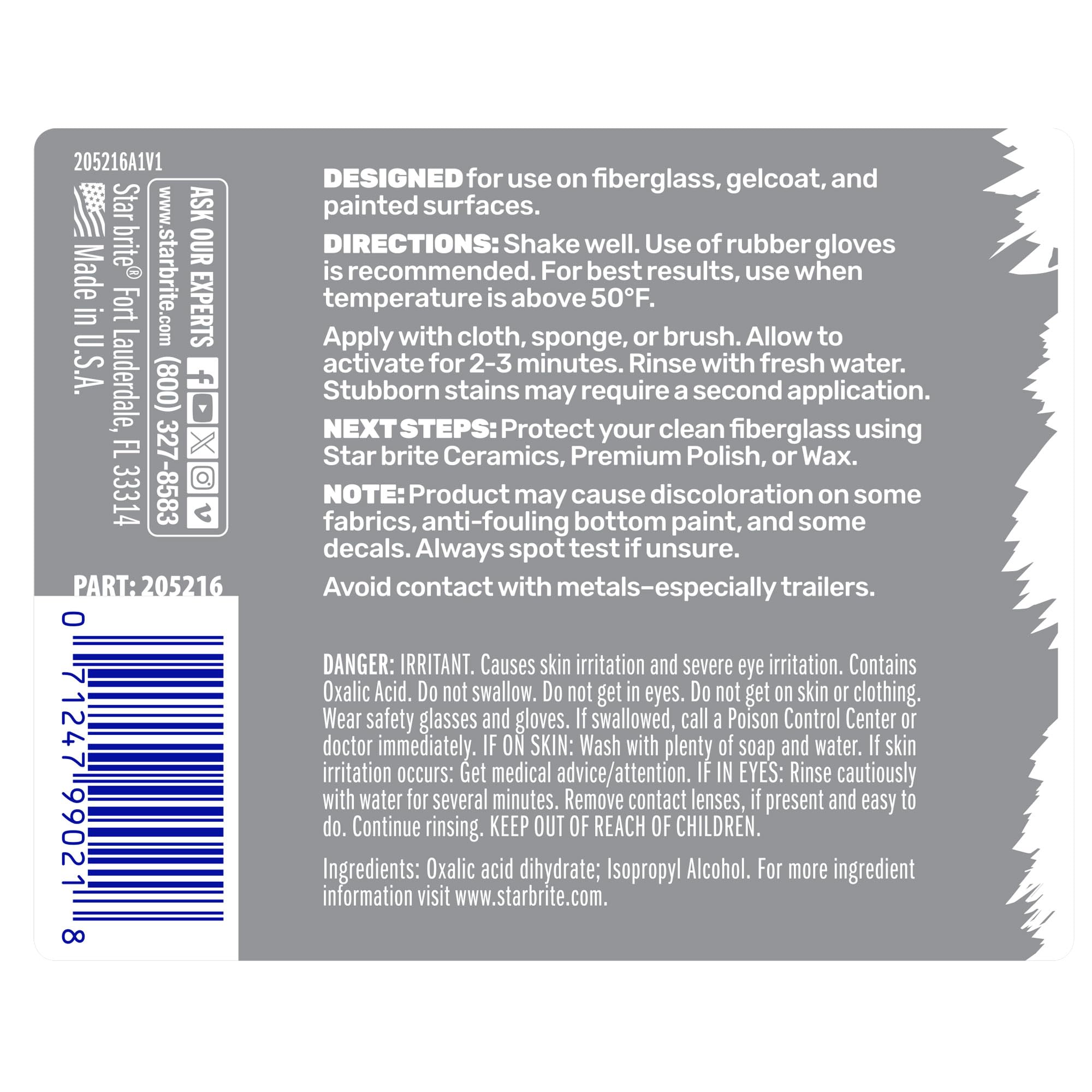 STAR BRITE Gel FSR Xtreme Fiberglass Stain Remover - Removes Rust, Tannic, & Waterline Stains, No Sanding Required